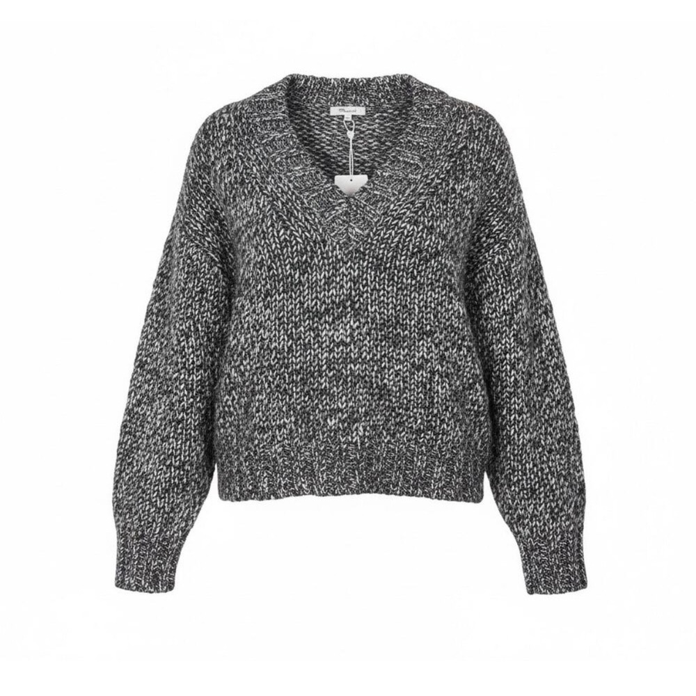 Madewell Sweater Women S Black White Italian Yarn Wool Alpaca V-Neck Marled Knit - Picture 1 of 7